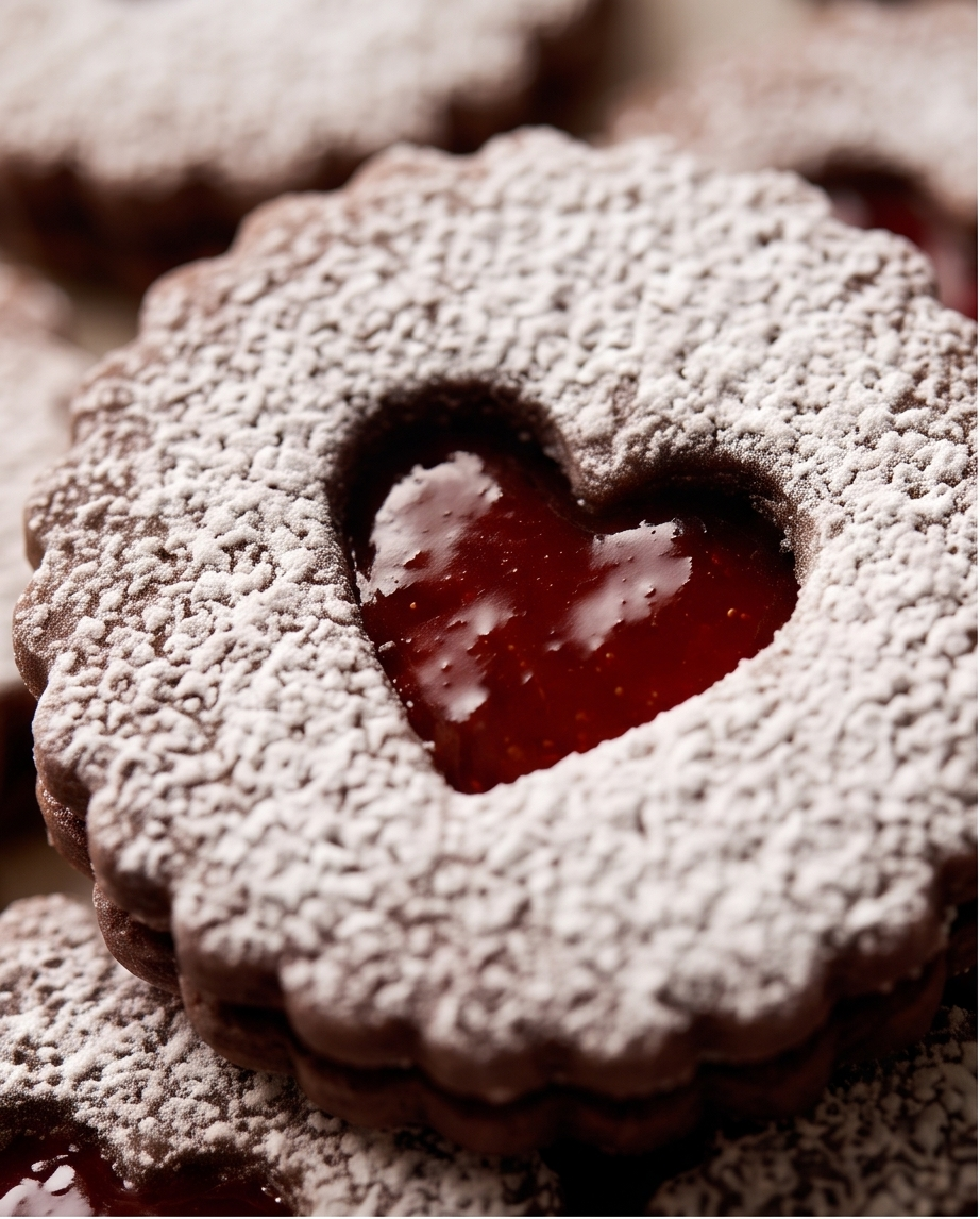 Chocolate Linzer Cookies – Strawberry or Raspberry